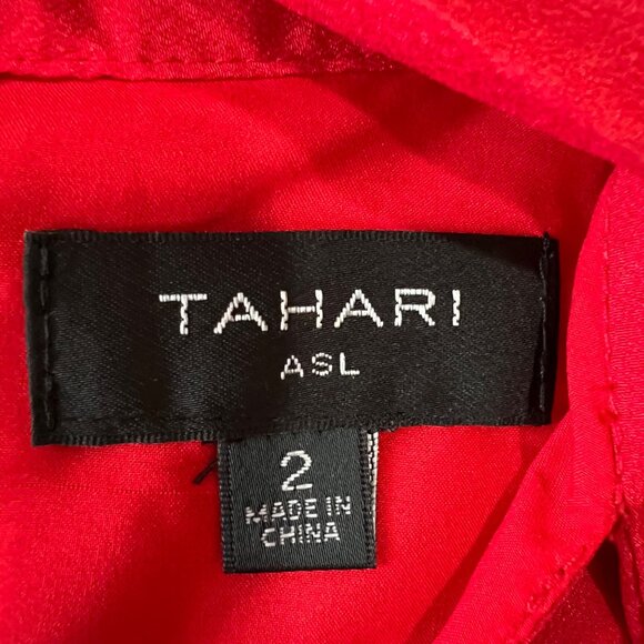 Tahari ASL Ruffle Pleat Detail Tie Neck Bell Sleeve Dress Red Size 2 NWOT - Picture 9 of 12